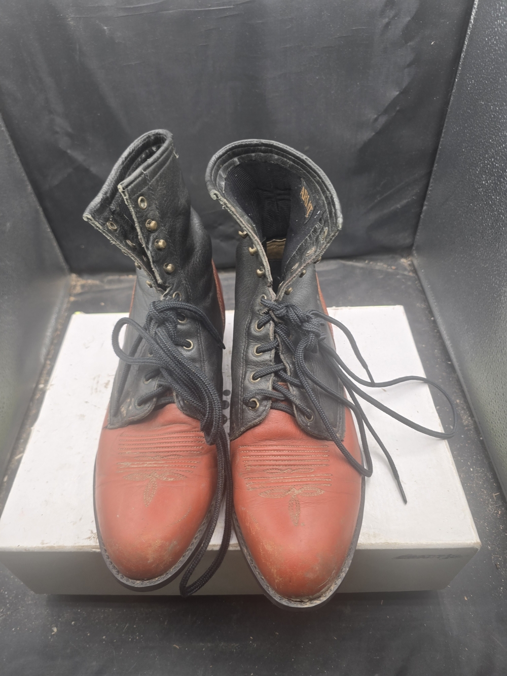Ariat Red and Black Leather Cowboy Work Boots